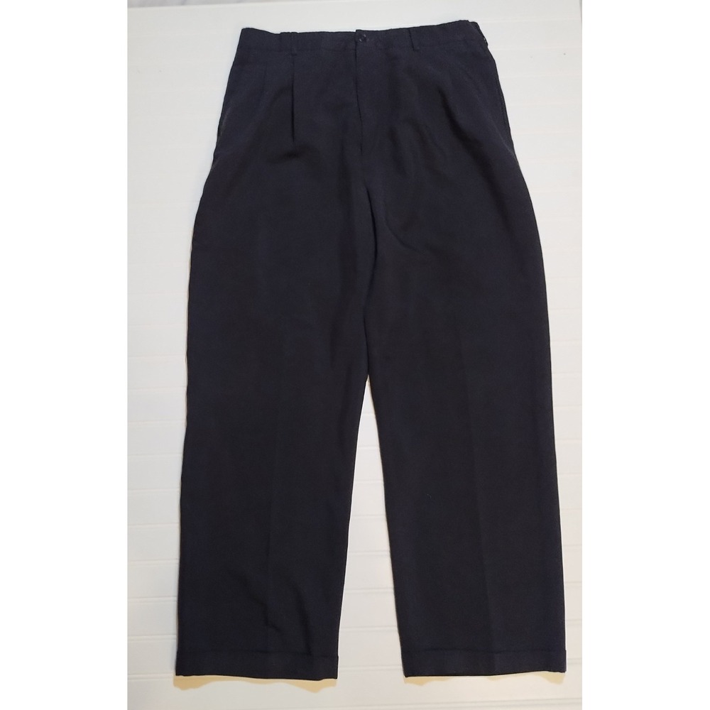 Haggar Mens Black Pleated Cuffed Dress Pants‎ 32x28 (Tag 36x34) Trousers Classic